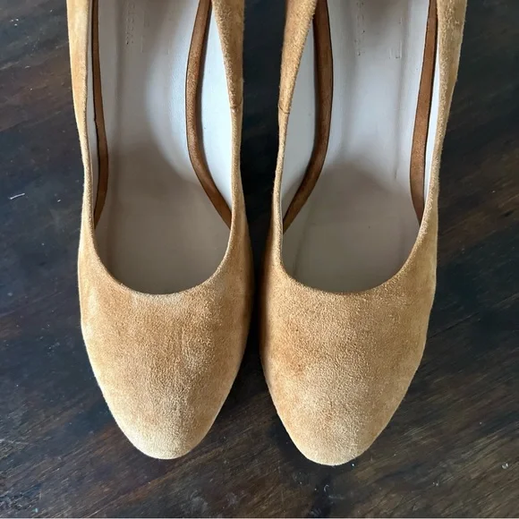 ABLE Suede High Heels Tan Brown Block Heel Sz 10 Round Toe - Picture 5 of 8